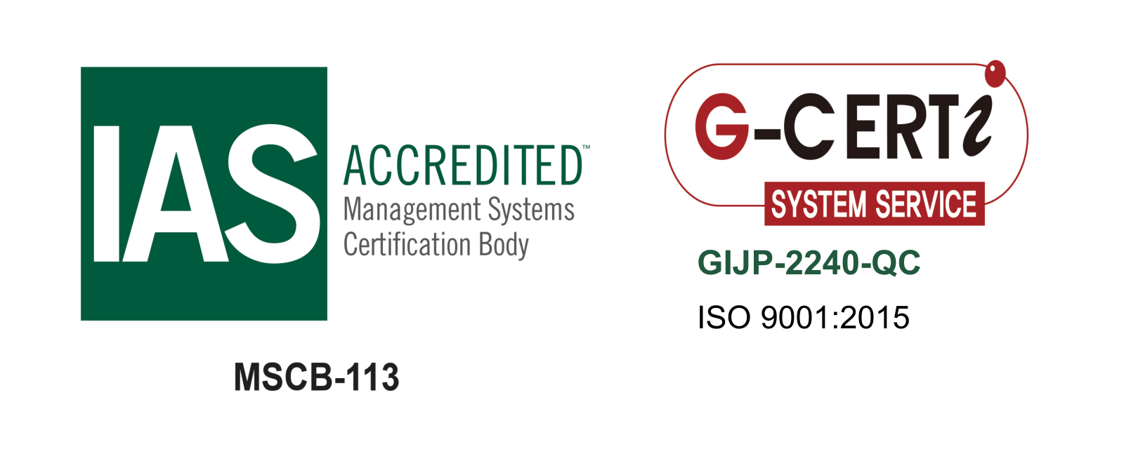 日本住材株式会社のISO 9001:2015認証表示。認証番号GIJP-2240-QC。IAS・GCERTI。